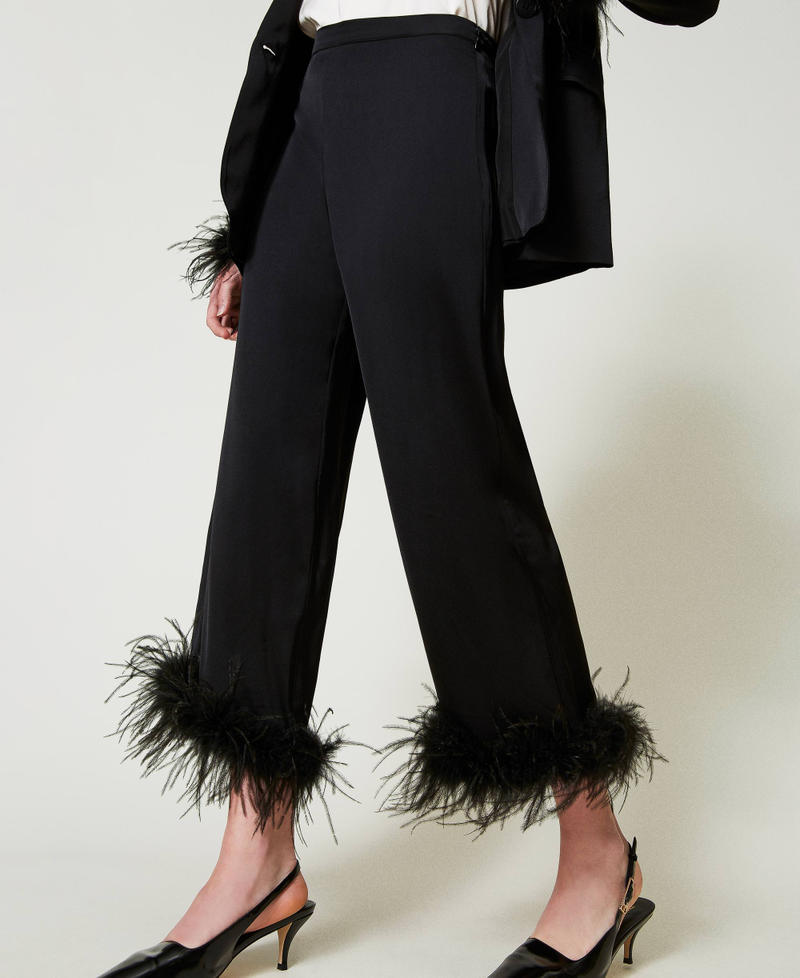 Scee by twin set Pantaloni in raso con piume Grande vendita