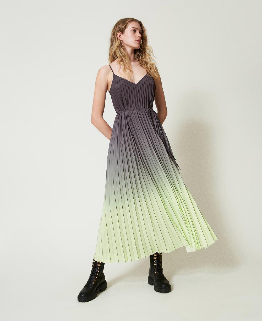 Scee by twin set Abito lungo in georgette plissé stampata Flash Sale