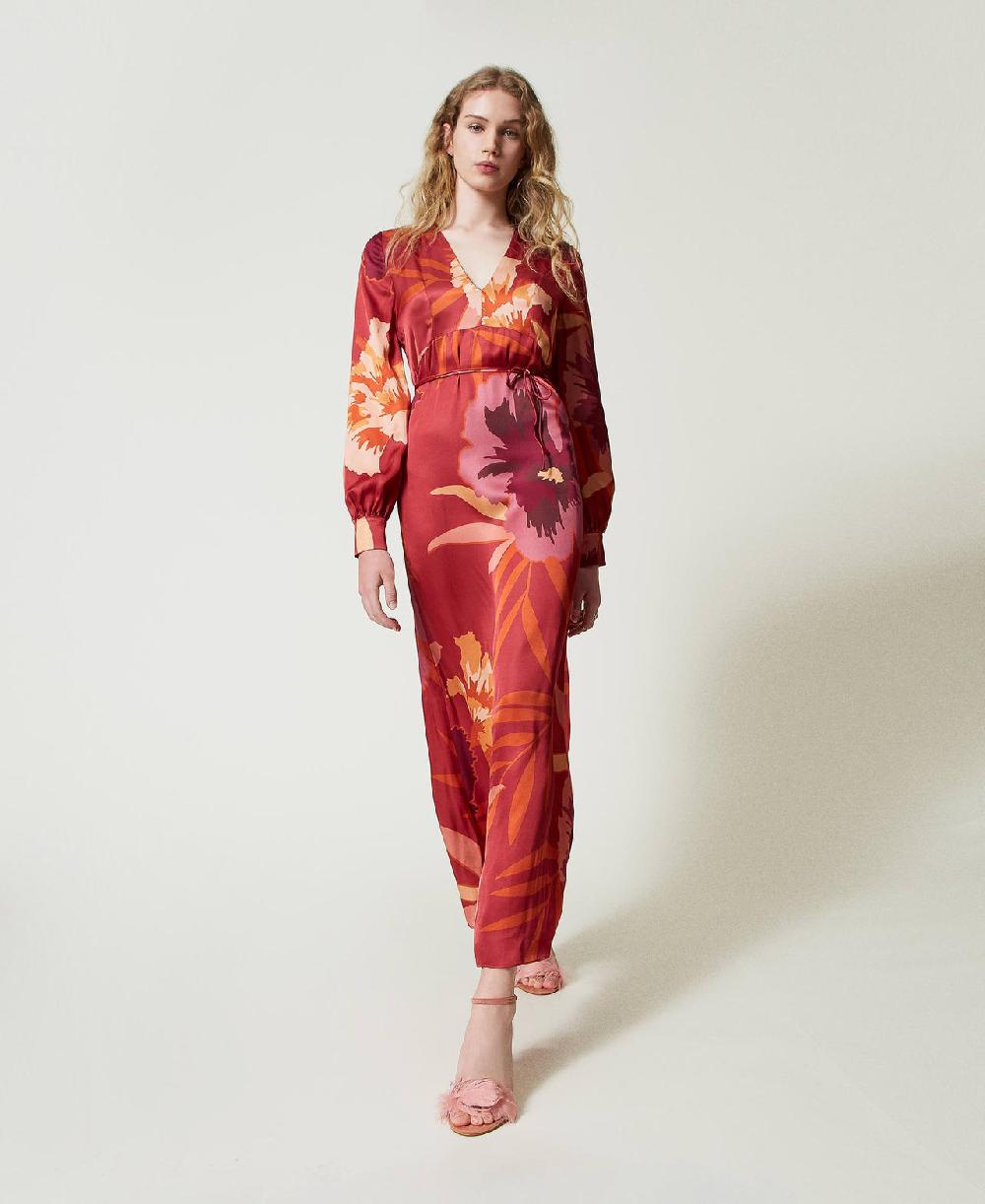 Scee by twin set Abito lungo in raso a fiori Offerta natalizia