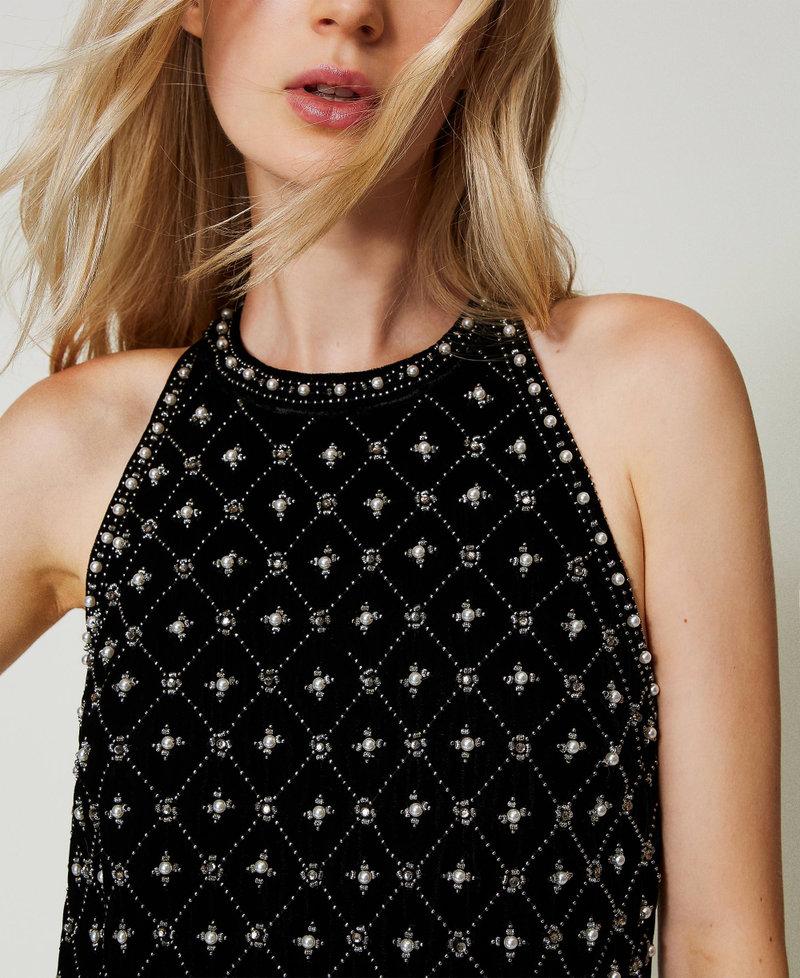Scee by twin set Abito corto halter in velluto ricamato Vendita calda