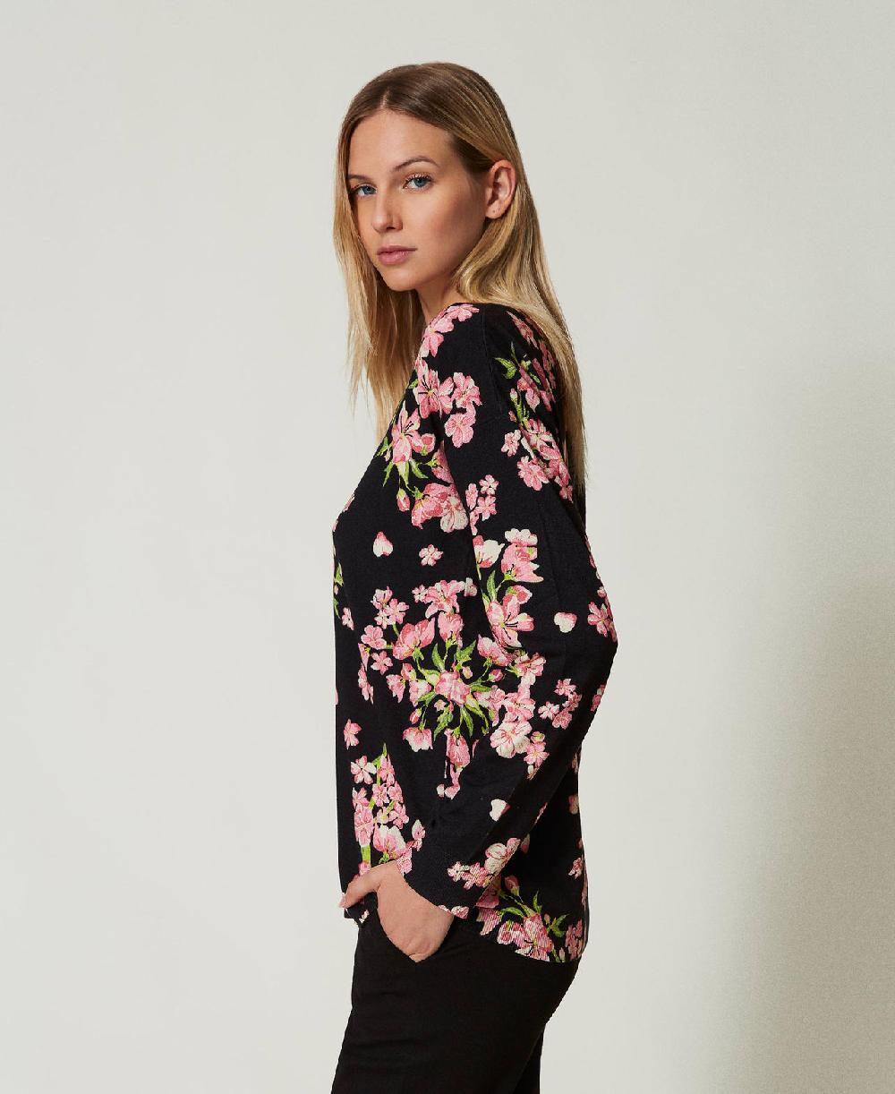 Scee by twin set Maglia con stampa a fiori e pizzo Offerte esclusive