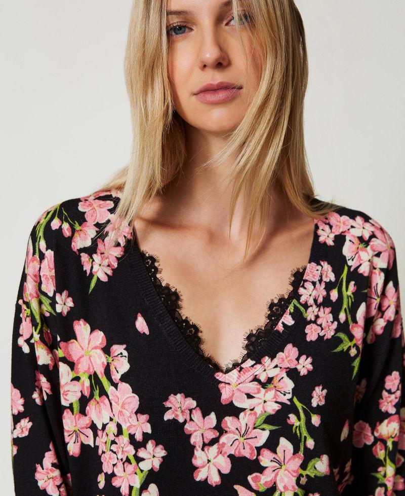 Scee by twin set Maglia con stampa a fiori e pizzo Offerte esclusive