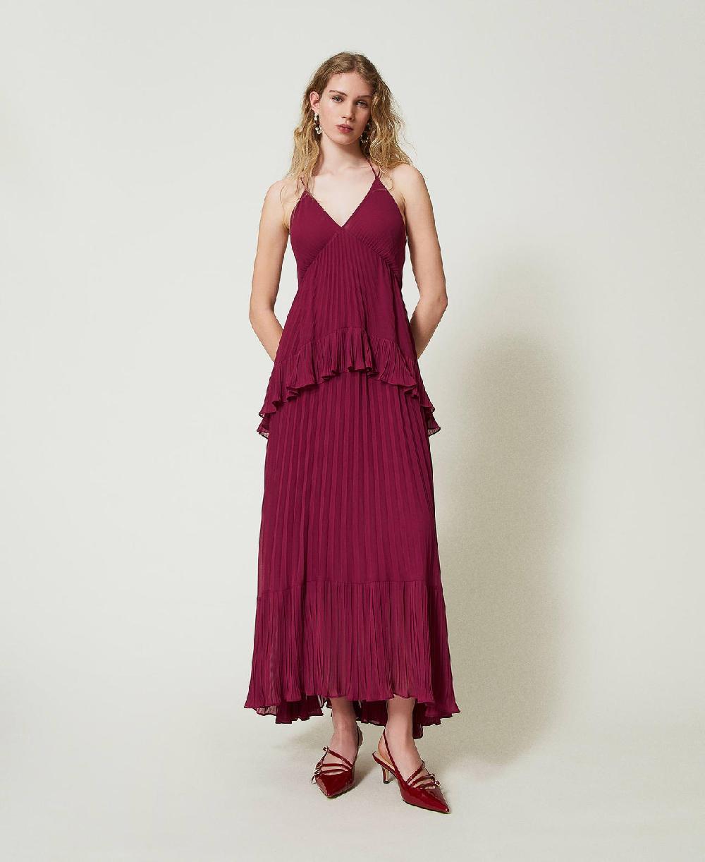 Scee by twin set Abito lungo in georgette plissé Lightning offer