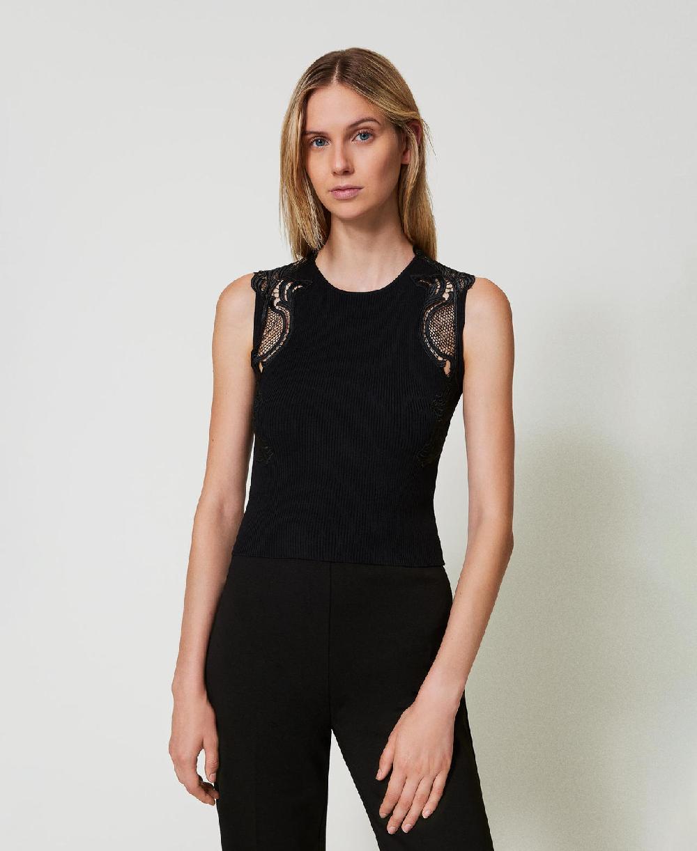 Scee by twin set Top in maglia con pizzo Grandi sconti
