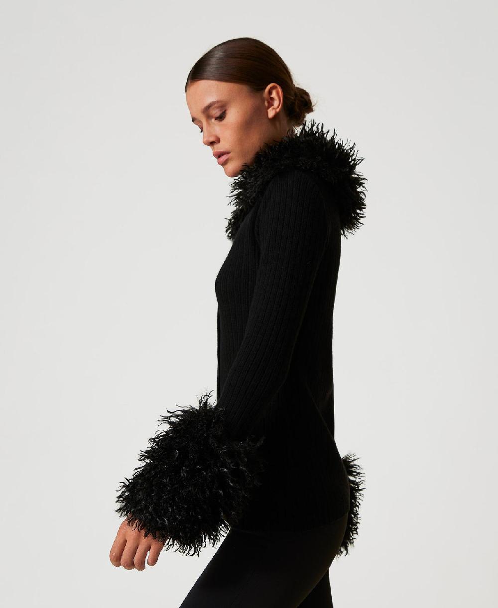 Scee by twin set Cardigan in misto lana e faux fur Comprane uno, ottenene uno gratis