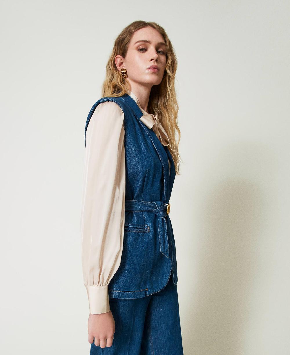 Scee by twin set Gilet in jeans con cintura Offerte giornaliere