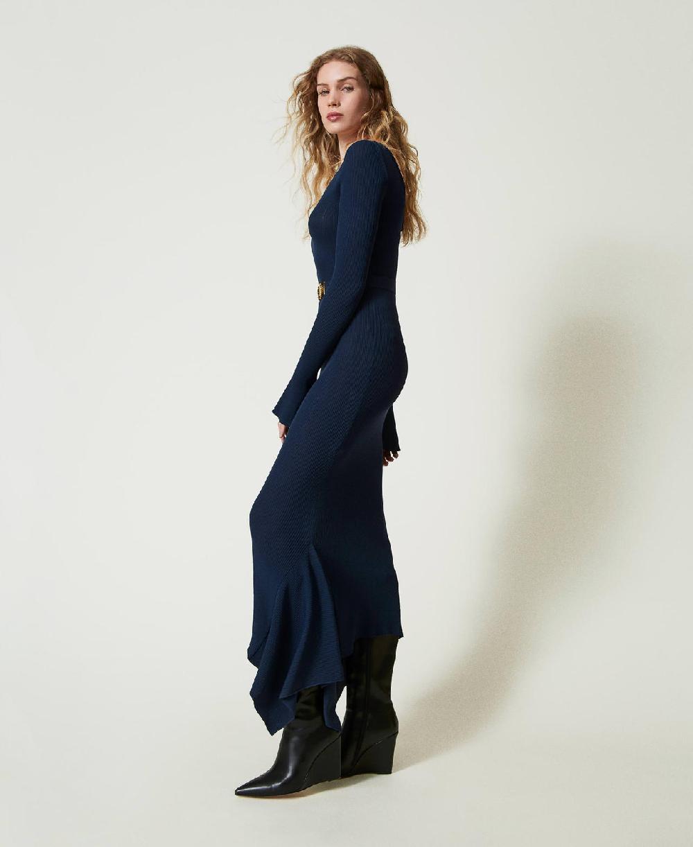 Scee by twin set Abito longuette in maglia con cintura e volant ACQUISTA ORA