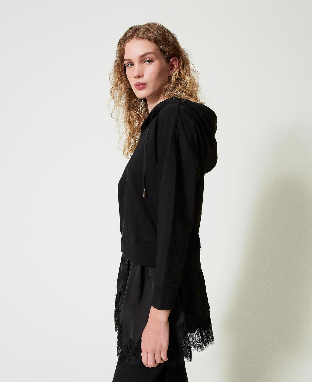 Scee by twin set Felpa con raso e pizzo Super sconto
