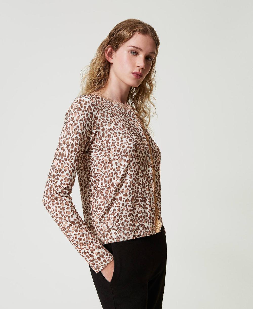 Scee by twin set Cardigan in maglia con stampa e pizzo Italia