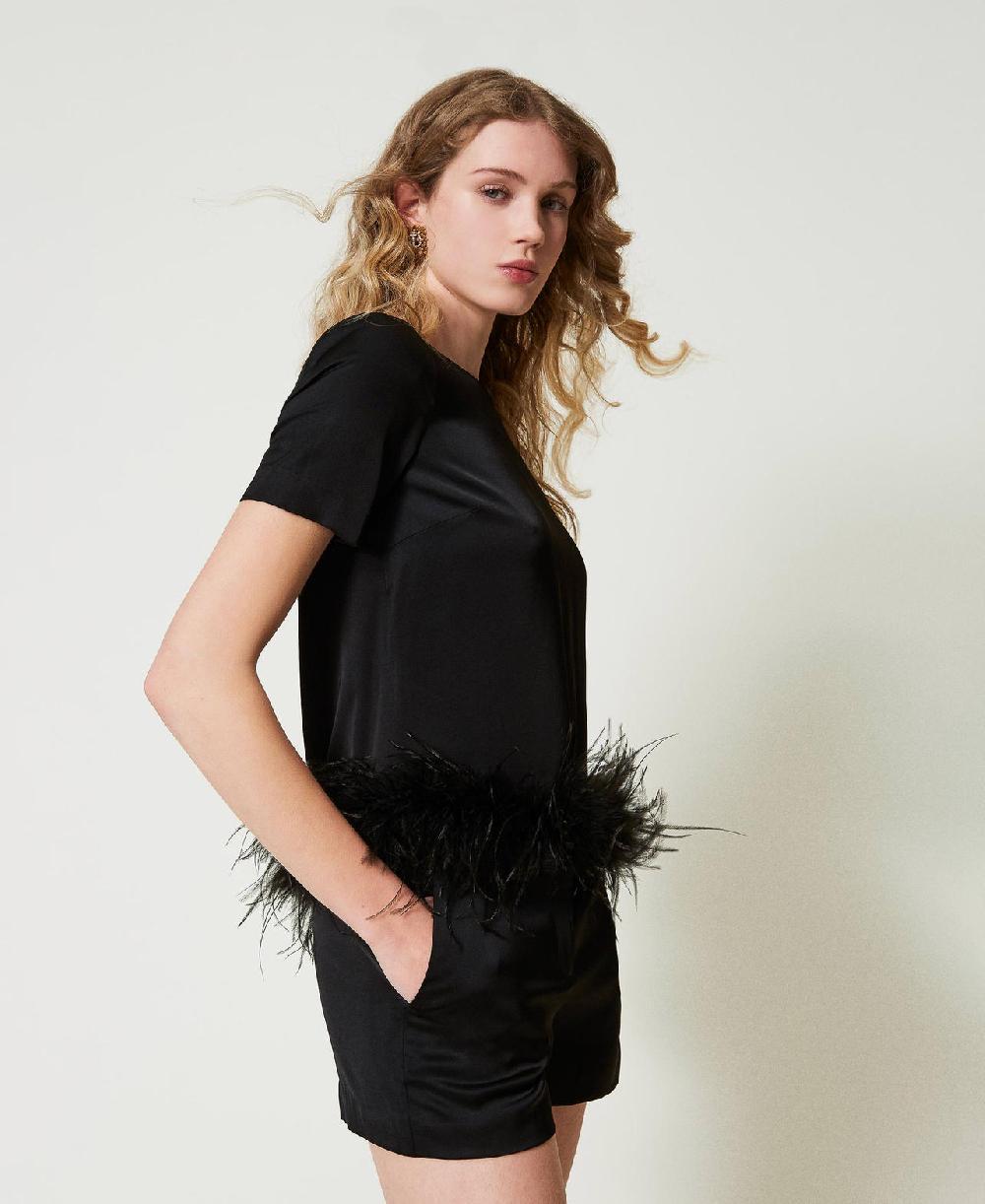 Scee by twin set Blusa in raso con piume Qualità Garantita
