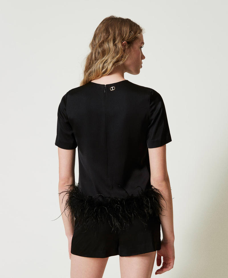 Scee by twin set Blusa in raso con piume Qualità Garantita