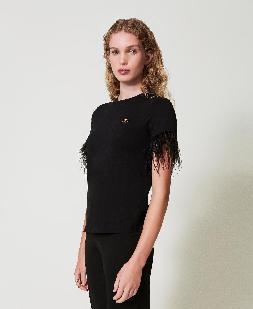 Scee by twin set T-shirt con logo Oval T e piume Shopping Online