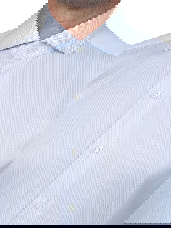 Xacus Camicia Xacus Rigata Tessuto Thomas Mason Bianco Offerte