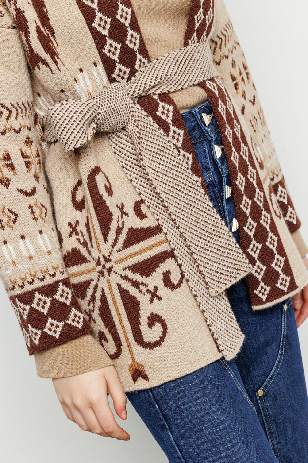 Akep CARDIGAN AKEP IN JACQUARD CON CINTURA Ritorno libero