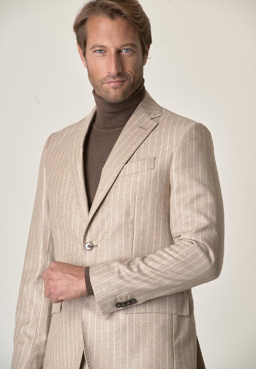 Angelico Abito beige gessato flanella lana vergine custom fit Spedizione gratuita