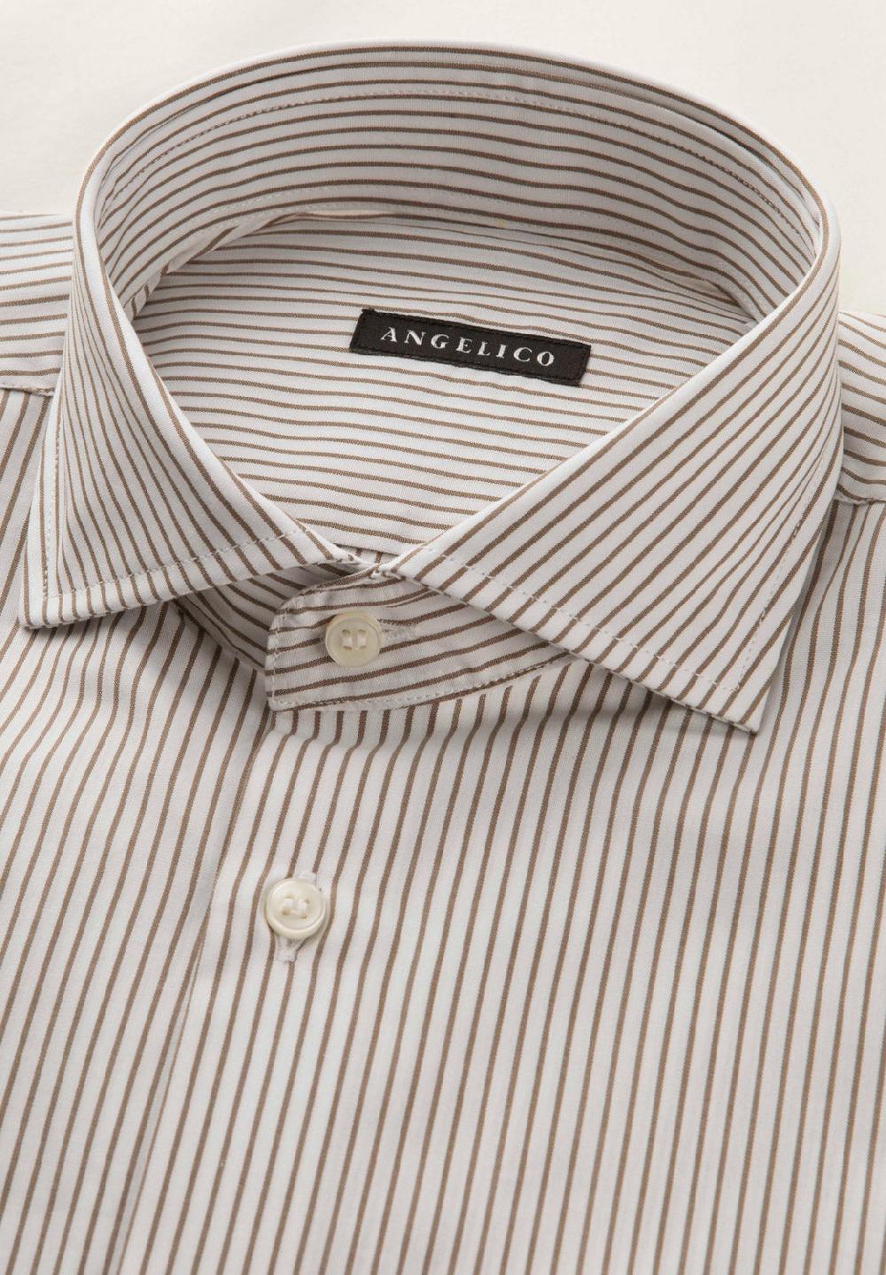 Angelico Camicia bianco marrone rigata cotone regular fit Ritorno libero