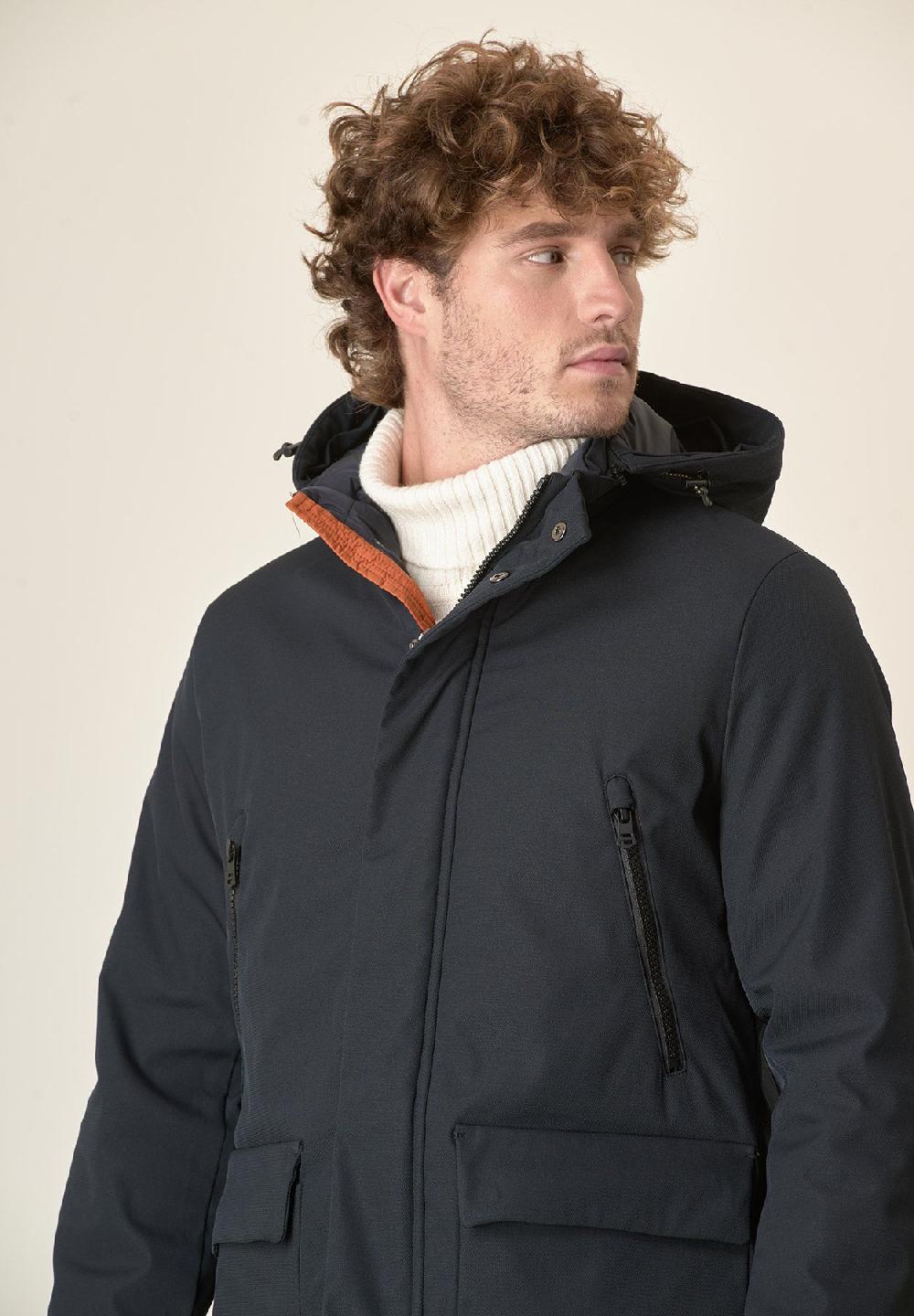 Angelico Parka blu navy pelliccia staccabile Nuovo