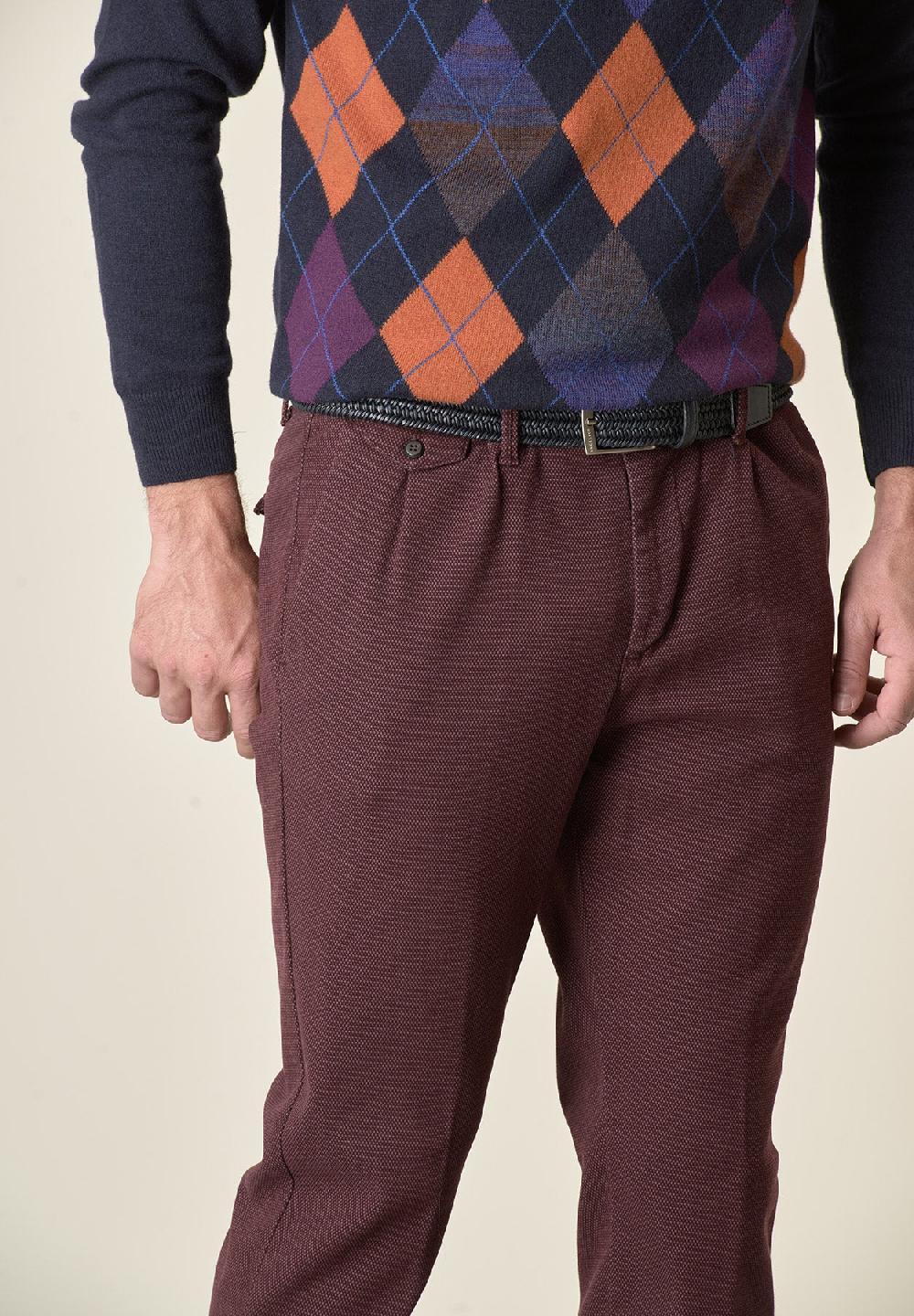 Angelico Pantalone vinaccia microdisegno doppia pinces slim fit Promozione