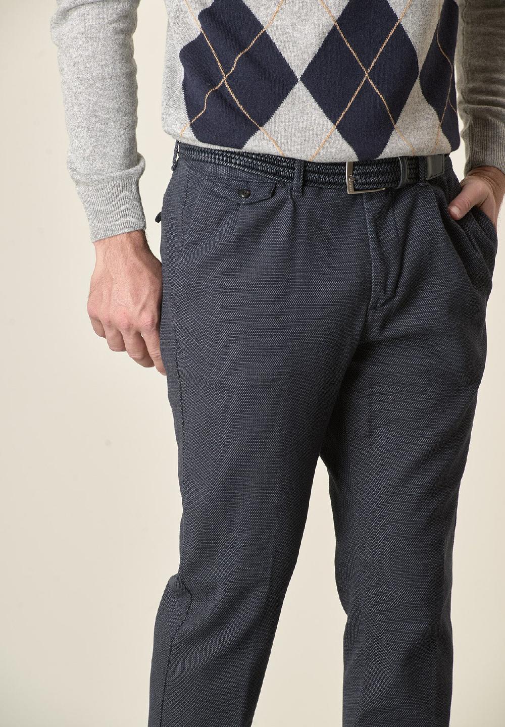 Angelico Pantalone blu microdisegno doppia pinces slim fit Spedizione Gratuita