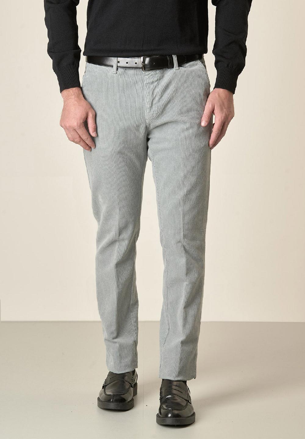 Angelico Pantalone grigio perla velluto cotone stretch slim fit Promozione Limitata