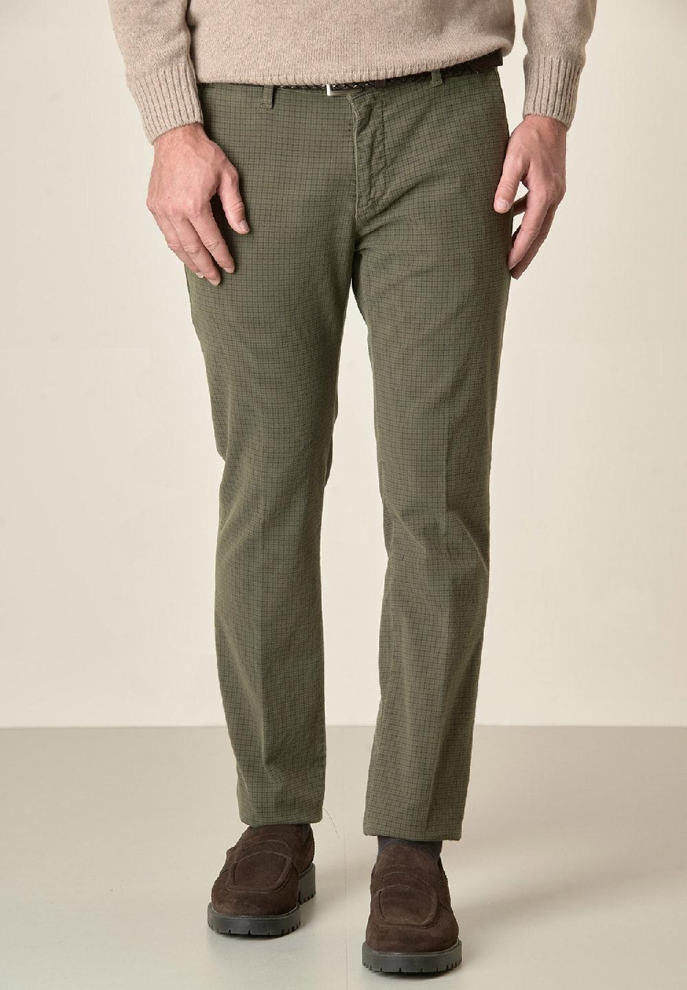 Angelico Pantalone verde fustagno Pied de Poule slim fit Fino Al -60%
