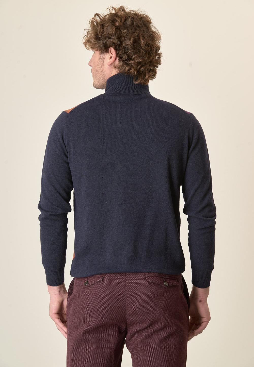 Angelico Dolcevita blu motivo rombi misto cashmere Sconto