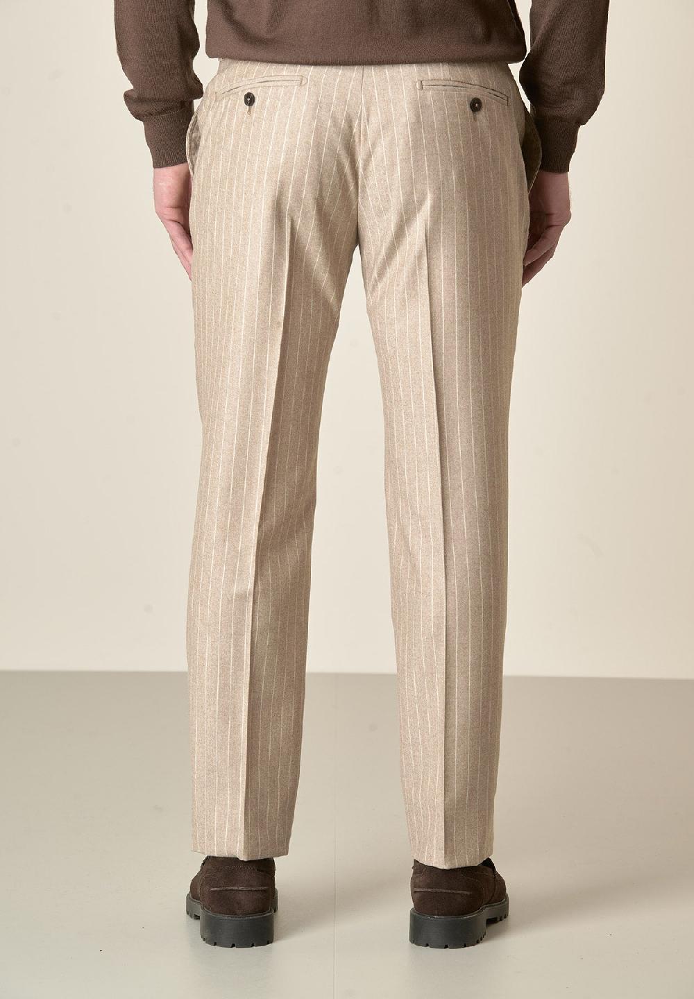 Angelico Pantalone beige gessato lana vergine custom fit Economico