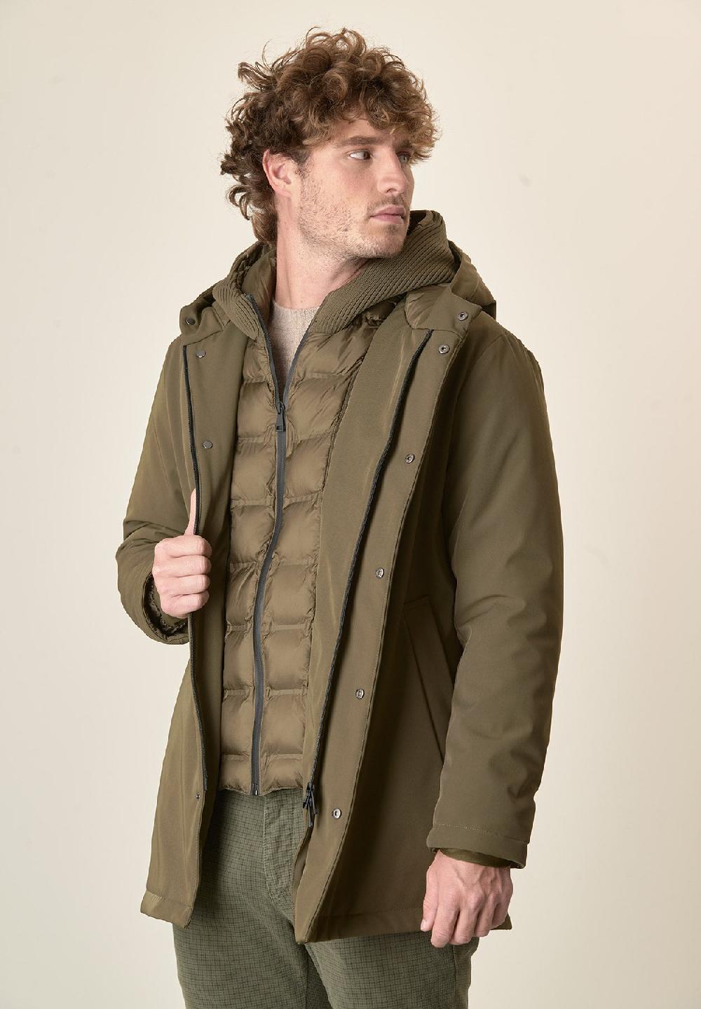 Angelico Giaccone verde militare cappuccio e pettorina staccabili Negozio