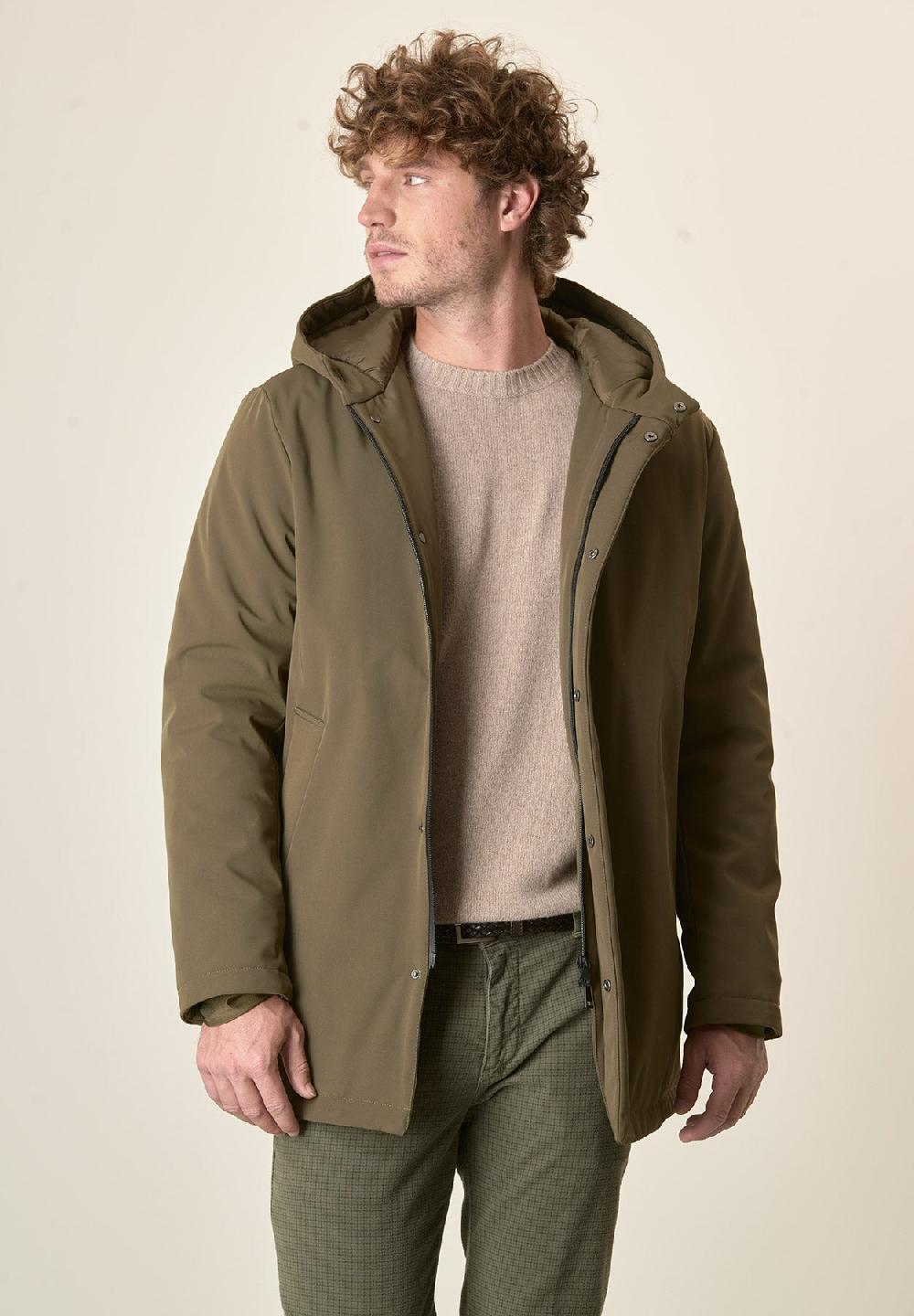 Angelico Giaccone verde militare cappuccio e pettorina staccabili Negozio