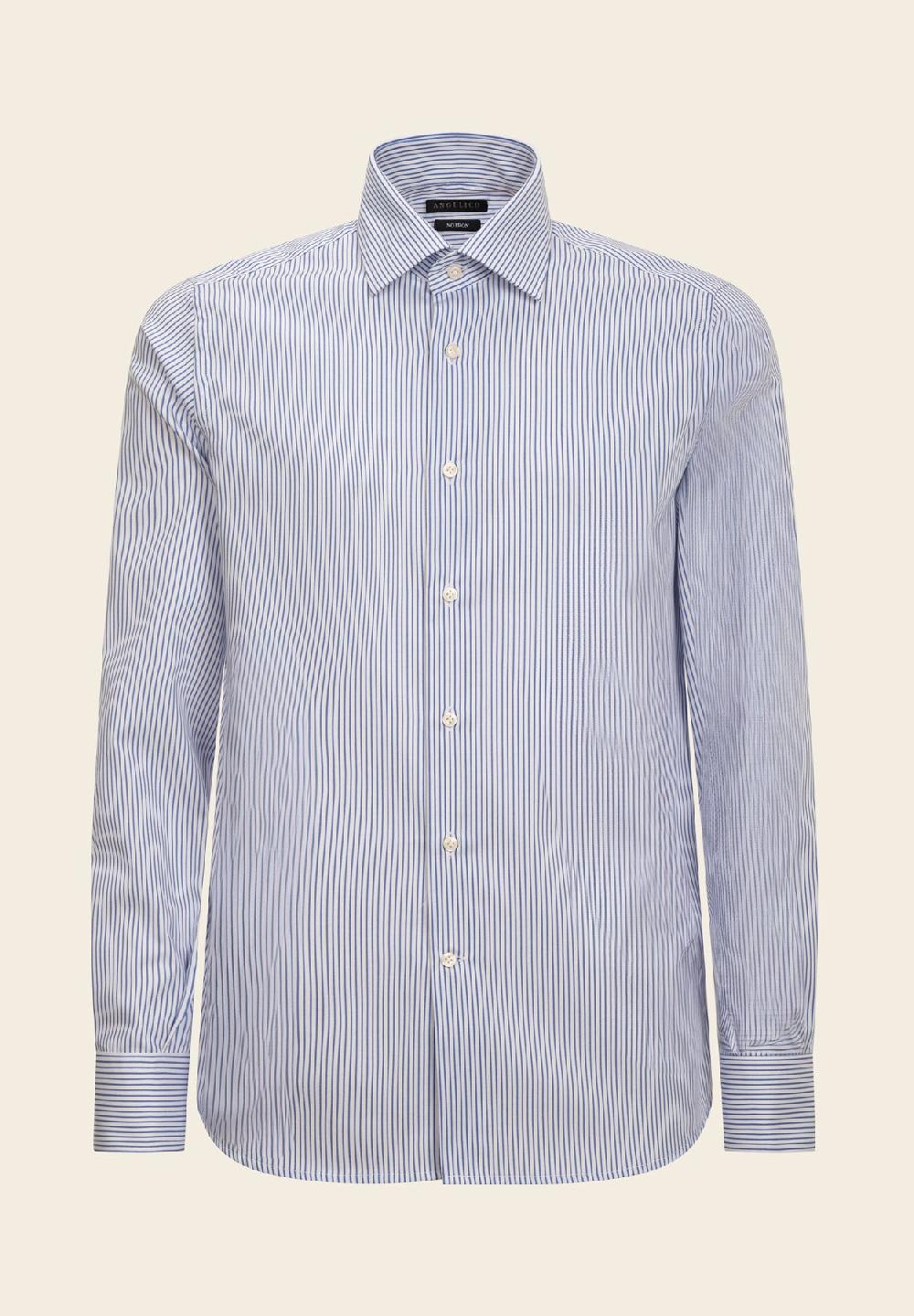 Angelico Camicia bianca blu rigata cotone no-stiro custom fit Sconto di tempo limitato