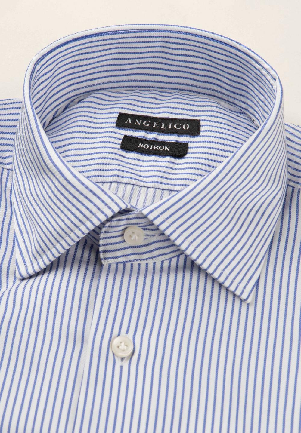 Angelico Camicia bianca blu rigata cotone no-stiro custom fit Sconto di tempo limitato