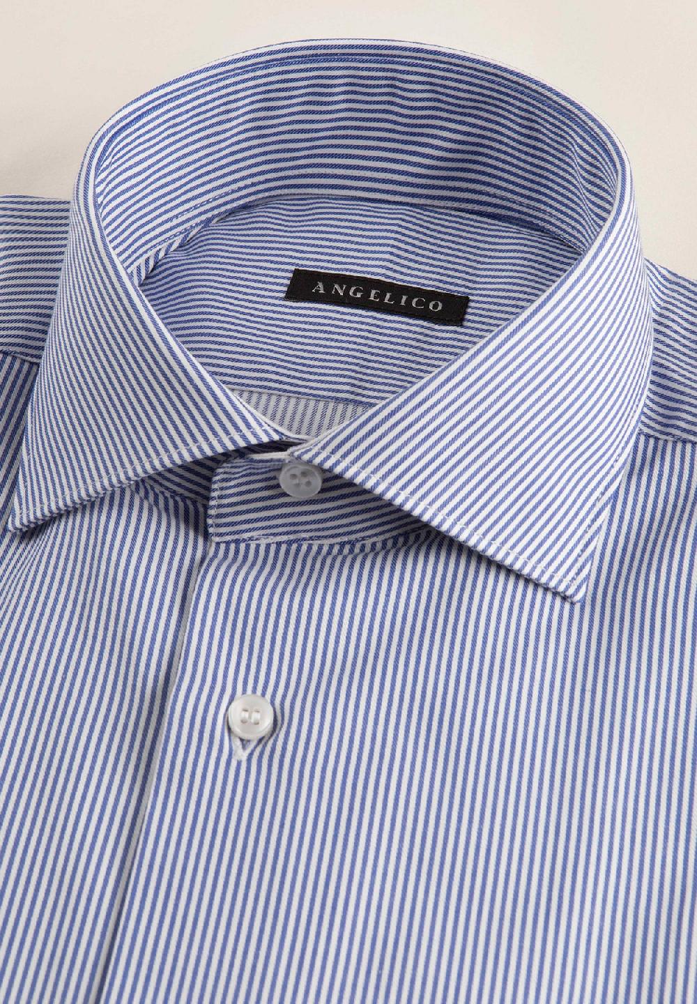 Angelico Camicia blu bianca bacchettina cotone comfort fit Prezzo di fabbrica