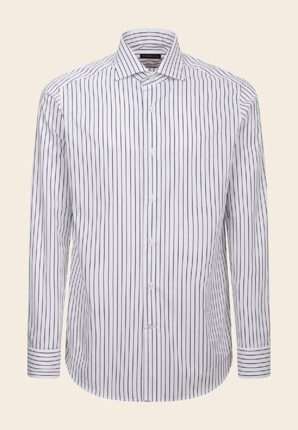 Angelico Camicia bianca blu rigata cotone slim fit Offerta speciale