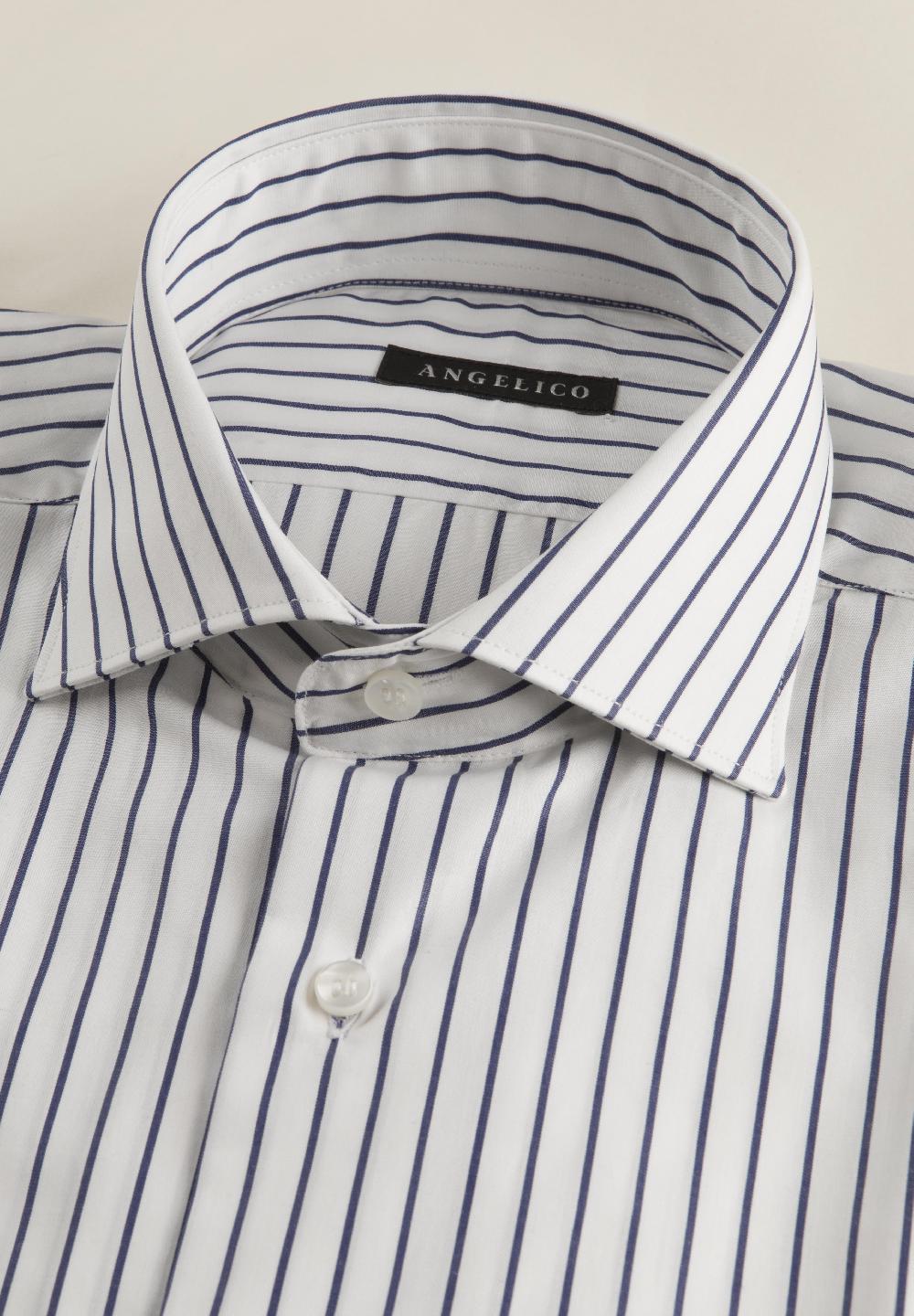 Angelico Camicia bianca blu rigata cotone slim fit Offerta speciale