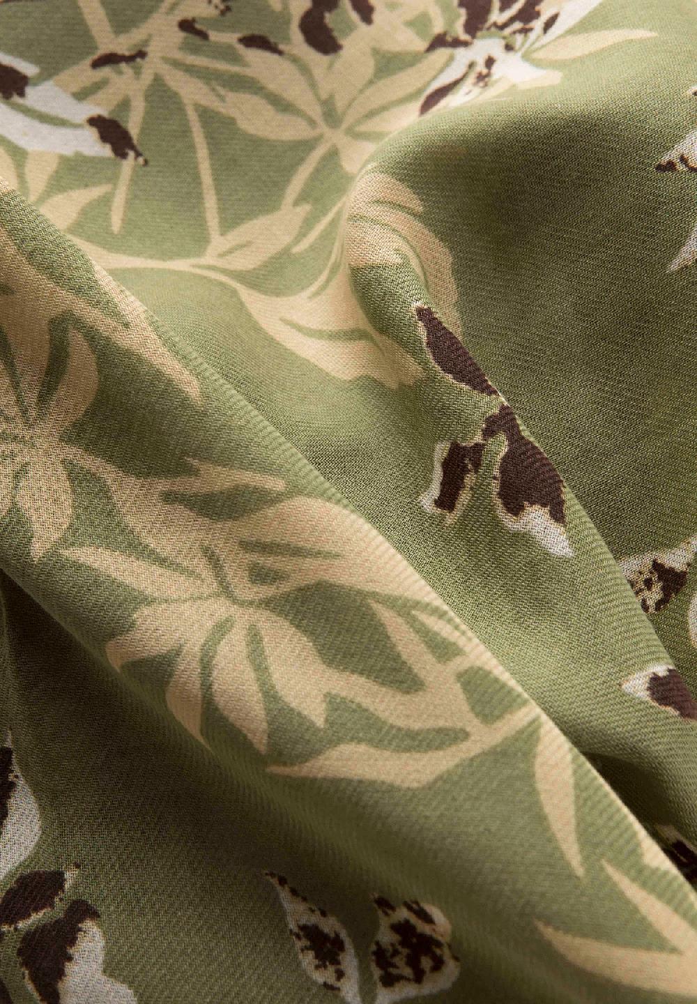 Angelico Sciarpa verde fantasia floreale lana cotone frange Fornitura limitata