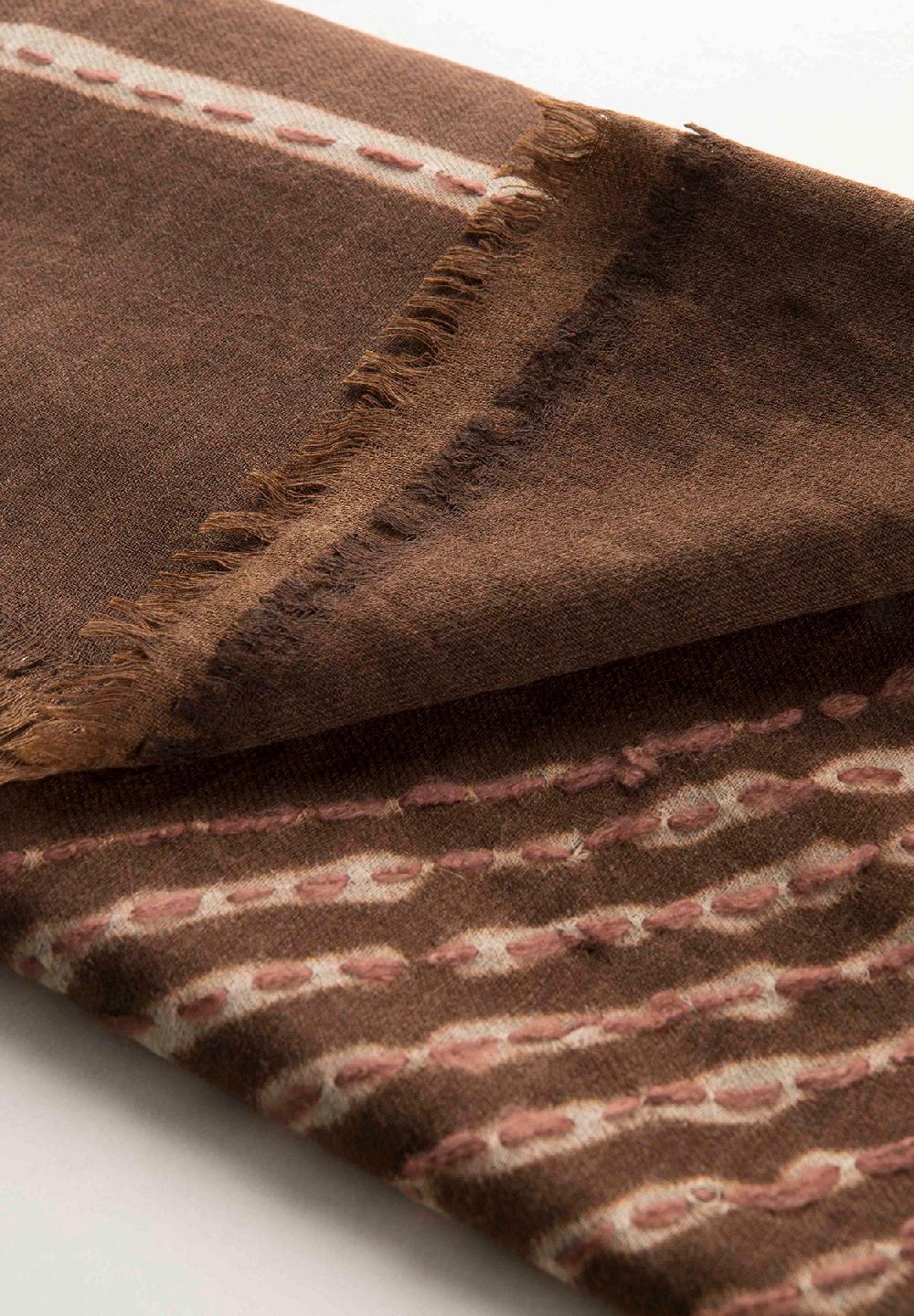 Angelico Sciarpa marrone ricamo beige lana frange Offerta migliore