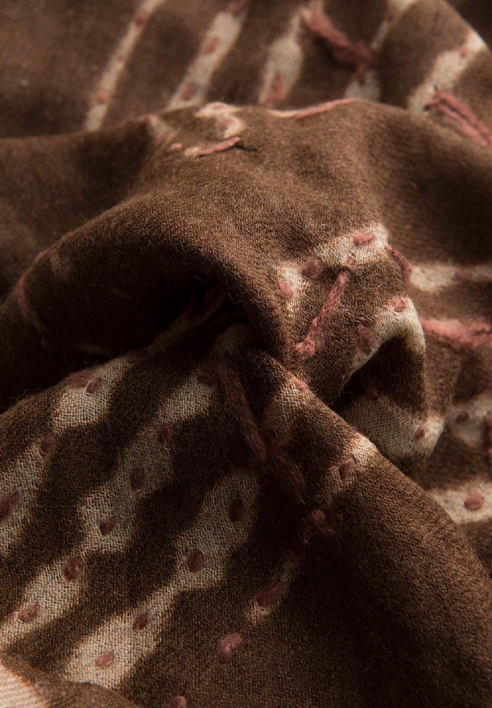 Angelico Sciarpa marrone ricamo beige lana frange Offerta migliore