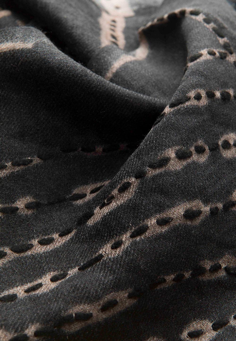 Angelico Sciarpa antracite ricamo grigio lana frange Online Outlet