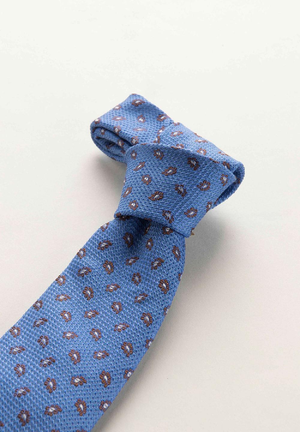 Angelico Cravatta celeste microdisegno fiorato seta cotone Only for today