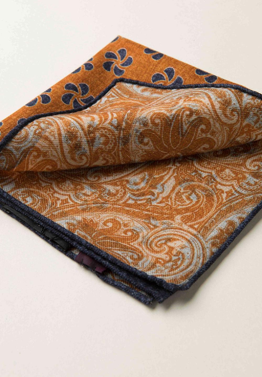 Angelico Pochette arancione blu fronte retro lana Enormi sconti