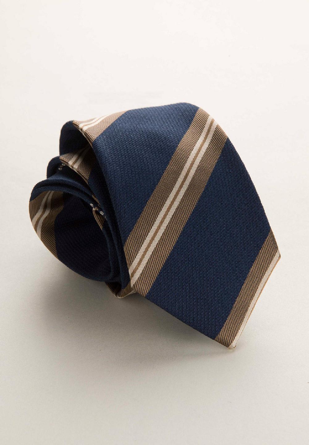 Angelico Cravatta blu nocciola regimental seta cotone Italia