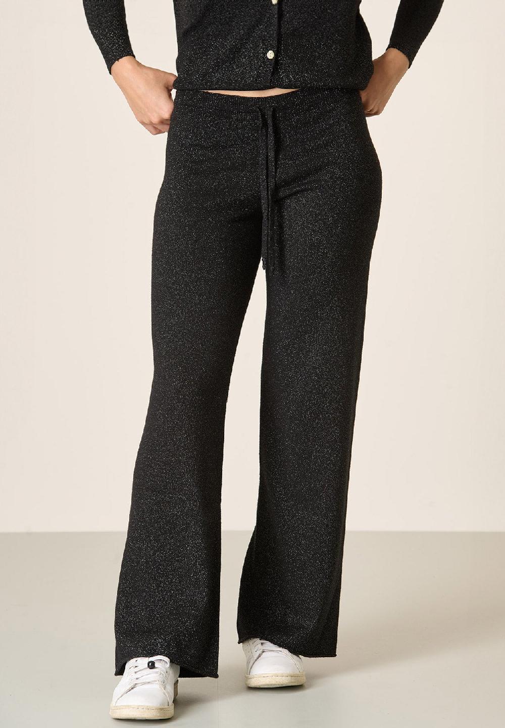 Angelico Pantalone nero lurex in maglia con coulisse Shopping Online