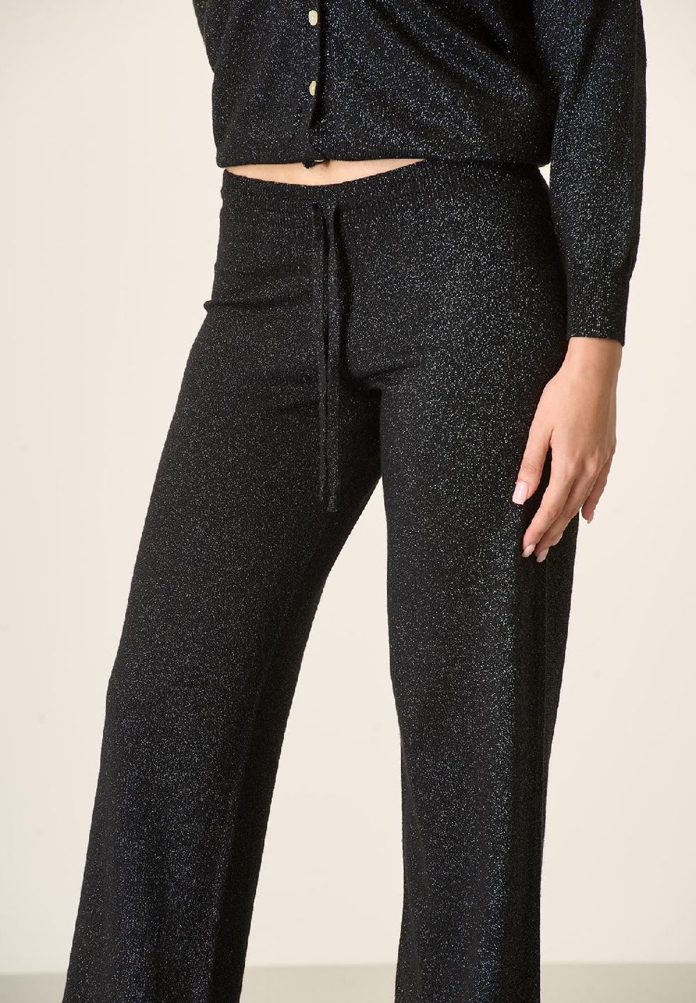 Angelico Pantalone nero lurex in maglia con coulisse Shopping Online