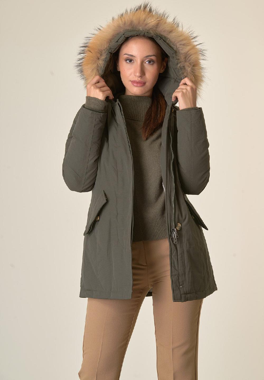 Angelico Parka verde con finta pelliccia staccabile Novità