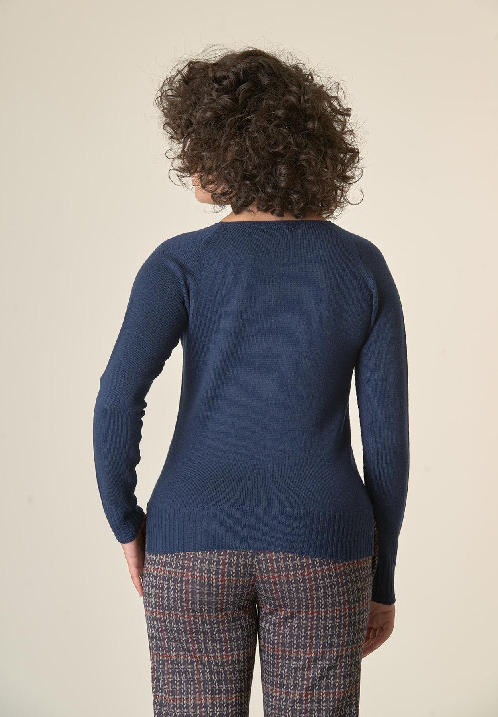 Angelico Cardigan blu lana merinos manica raglan Outlet
