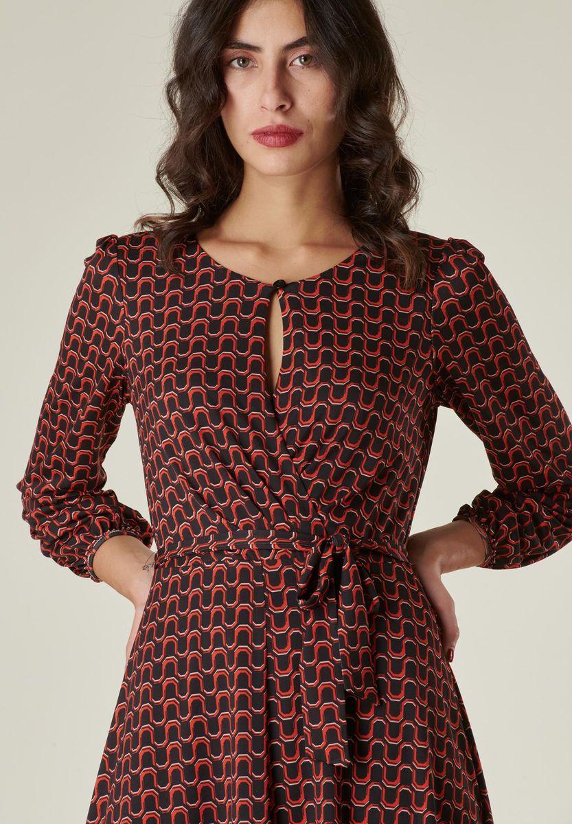 Angelico Abito fantasia nero-arancio midi Saldi