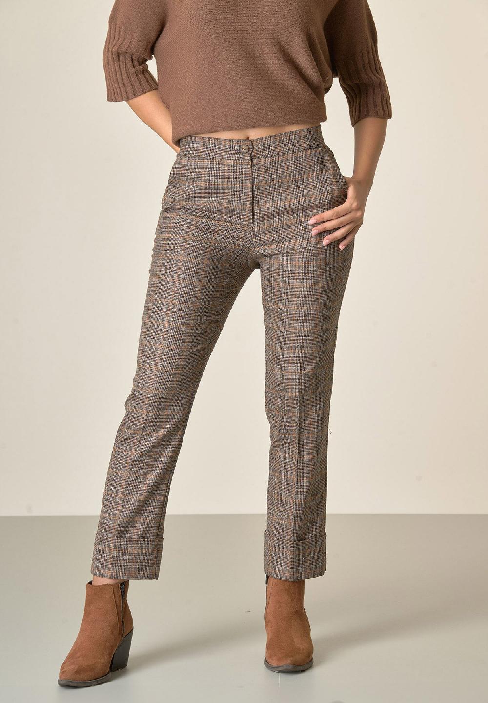Angelico Pantalone marrone Principe di Galles con risvolto Hotsell