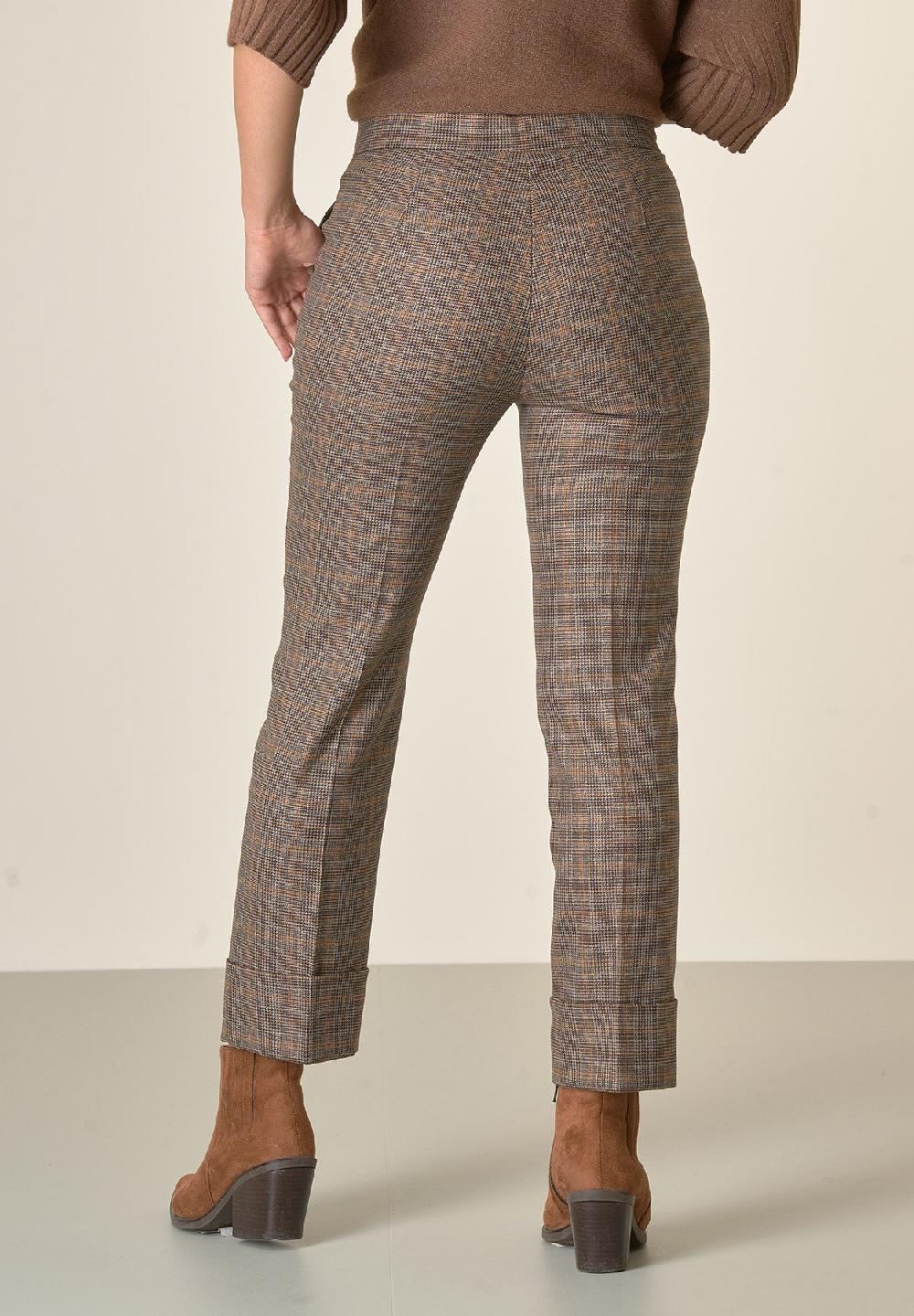 Angelico Pantalone marrone Principe di Galles con risvolto Hotsell