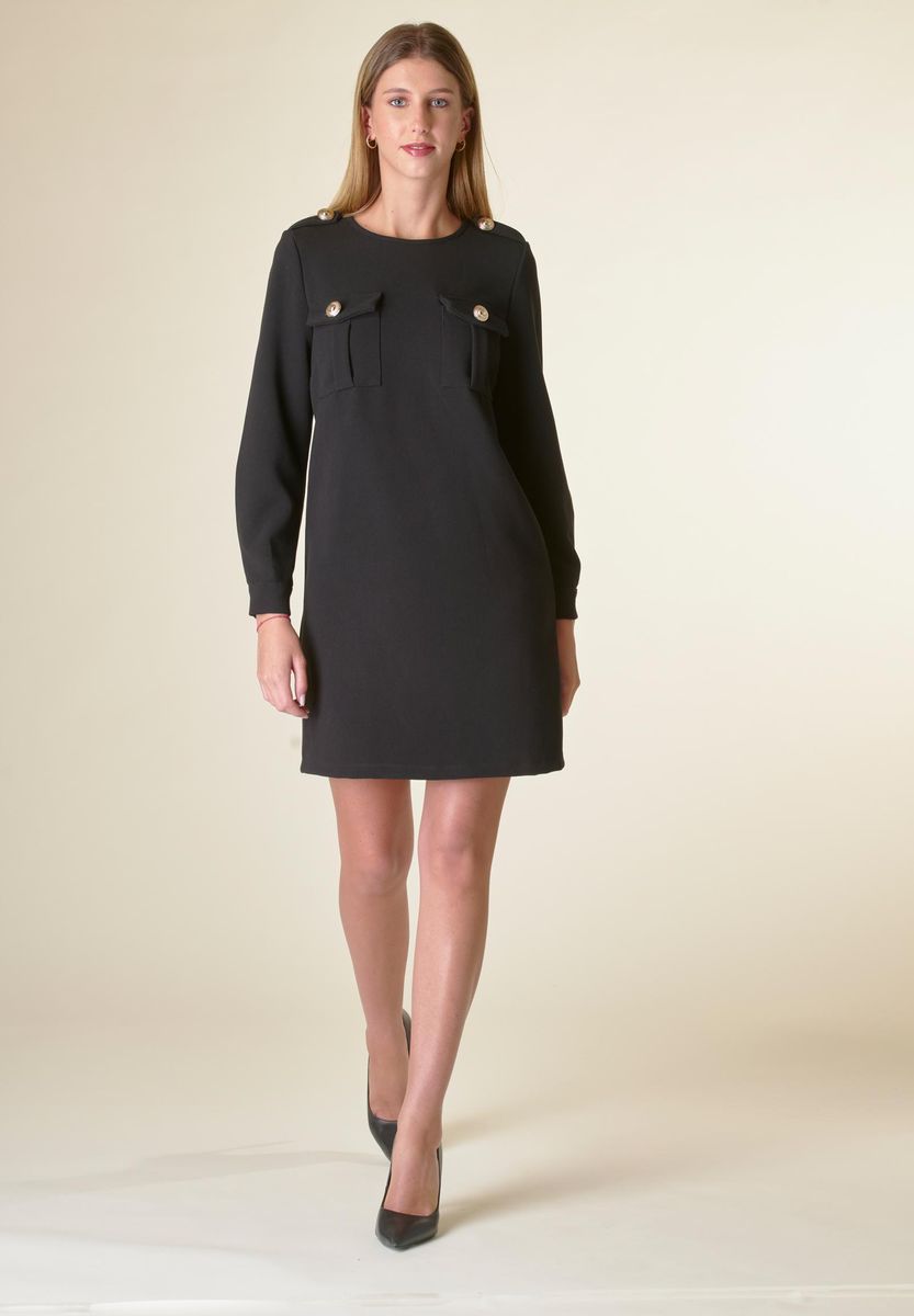 Angelico Vestito nero corto crepe con taschini I Più Venduti