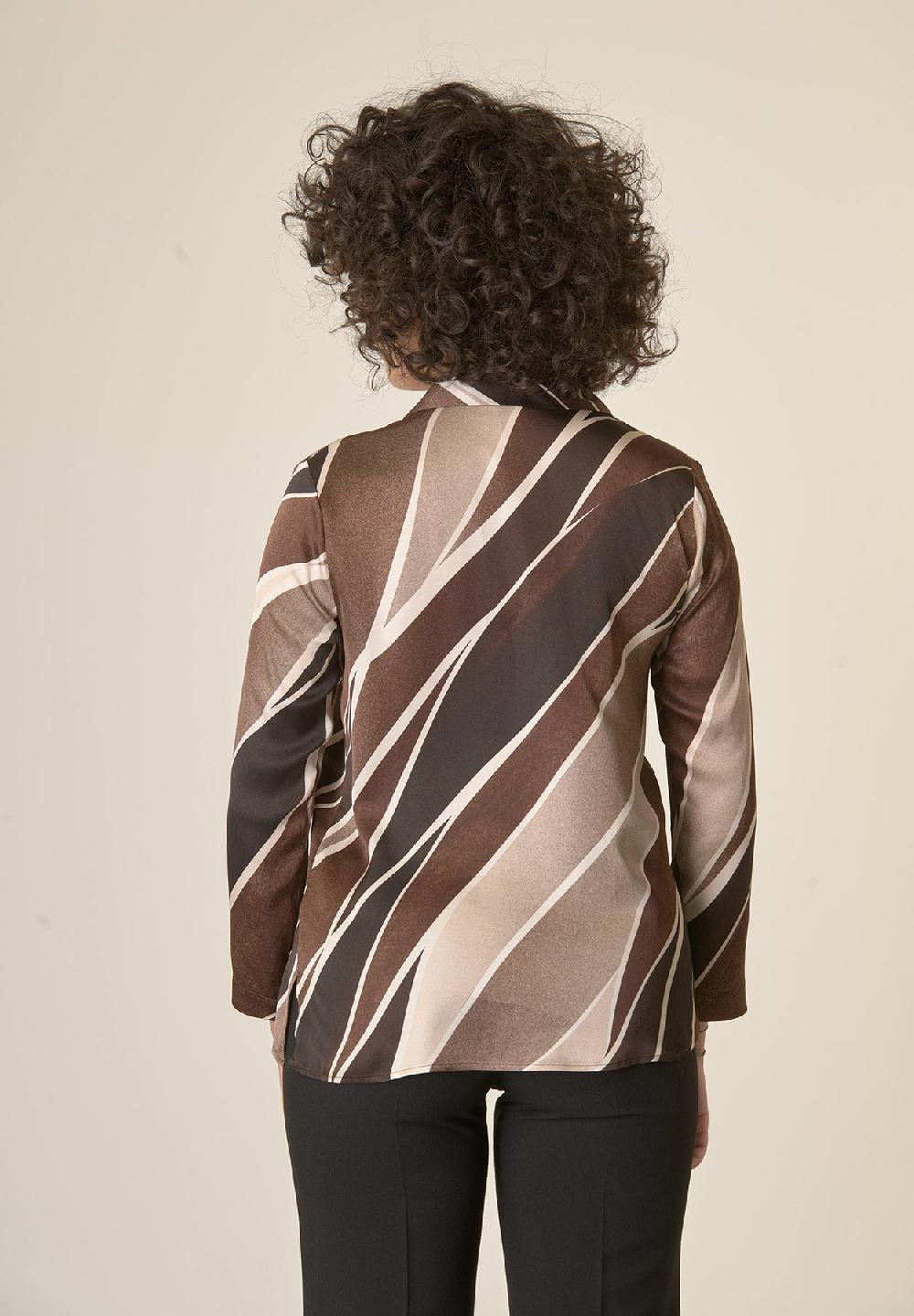 Angelico Camicia marrone fantasia panna scollo V Vendite Flash